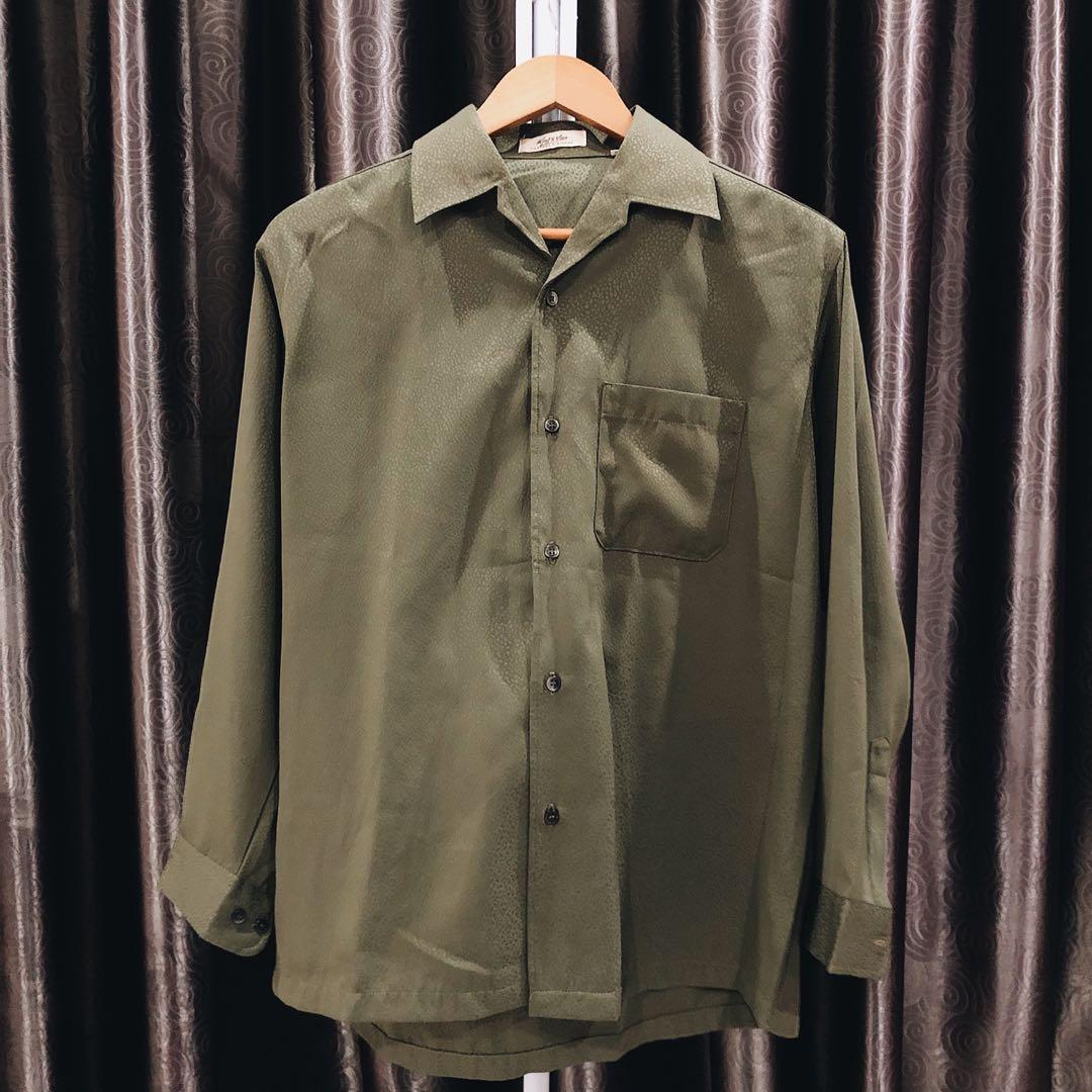 kings van green top - hijau army kemeja