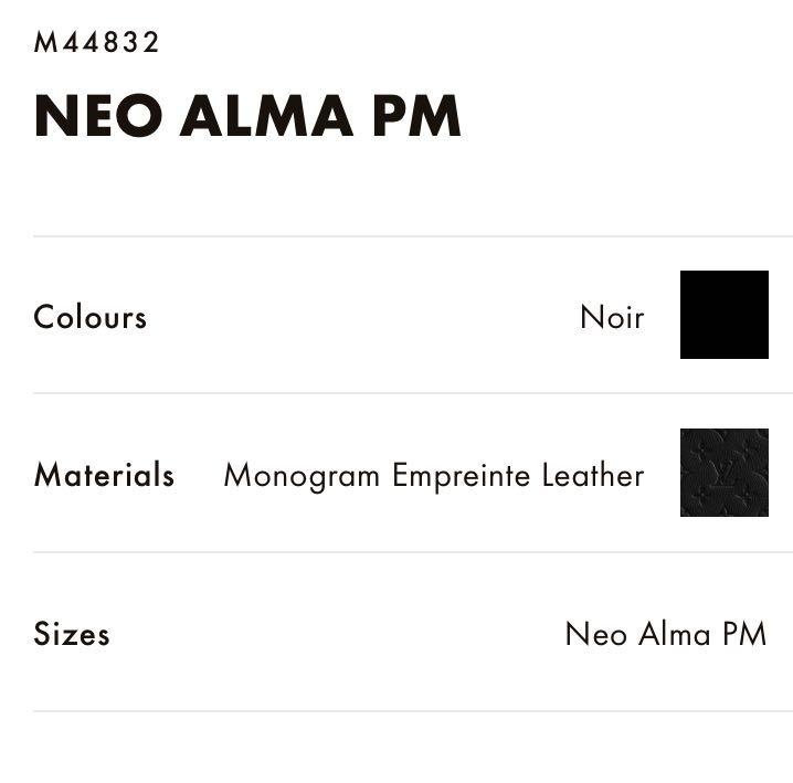 Louis Vuitton Neo Alma Size PM Noir M44832 Monogram Empreinte Leather