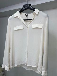 Mango BASIC see thru white polo with shell and gold buttons