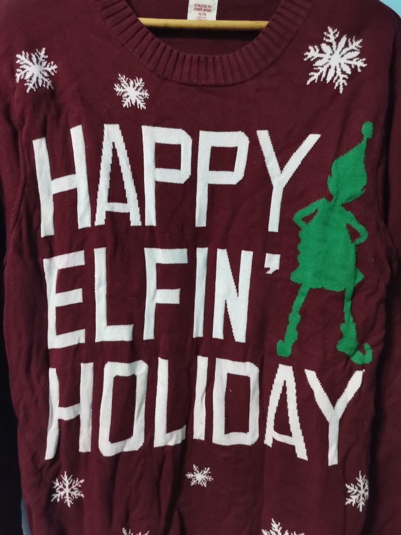 Mossimo Heppy Elfin Holiday Ugly Sweater Men s Fashion Coats