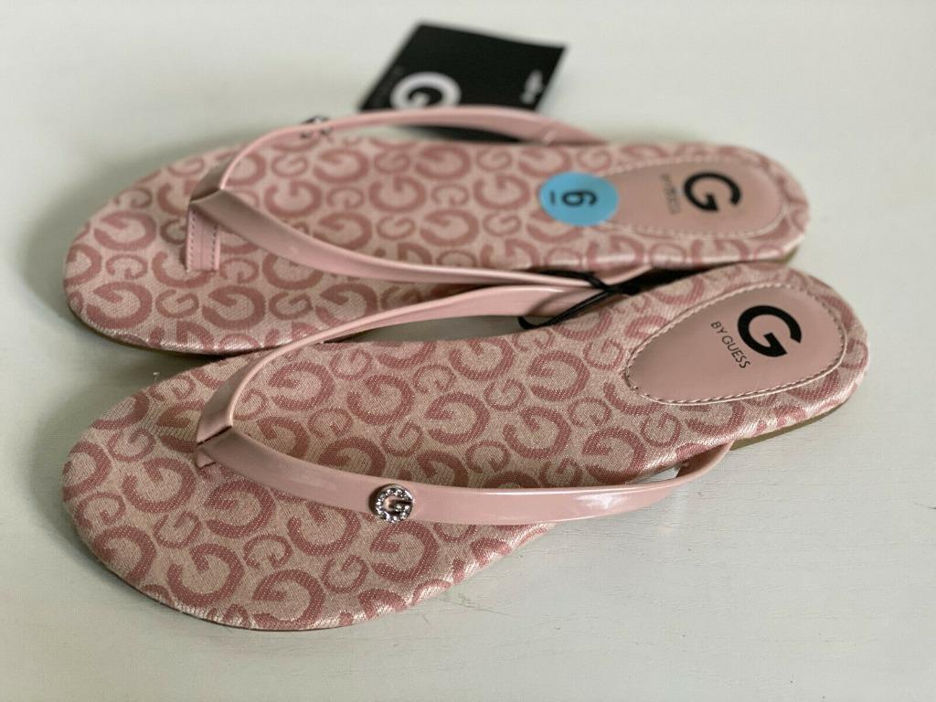 NEW GUESS BAYLA PINK SILVER LOGO G RHINESTONES FLAT SANDALS