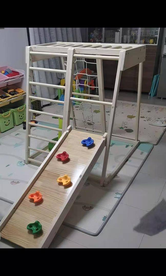 Pikler gym (Category: Infant Playtime) located in Manila. Submitted by storyofshopaholics (Listing ID 1127844594, Image 3). Description: Alpacuddle Pikler Gym Premium set – 9-in-1 (additional features) php12,000 (DISCOUNTED TO 10k) ✅ Wooden Slide ✅ Rock Climber ✅ Swing ✅ Hanging Rings ✅ Lounger/Hammock Great for toddlers 12months until 6yo..