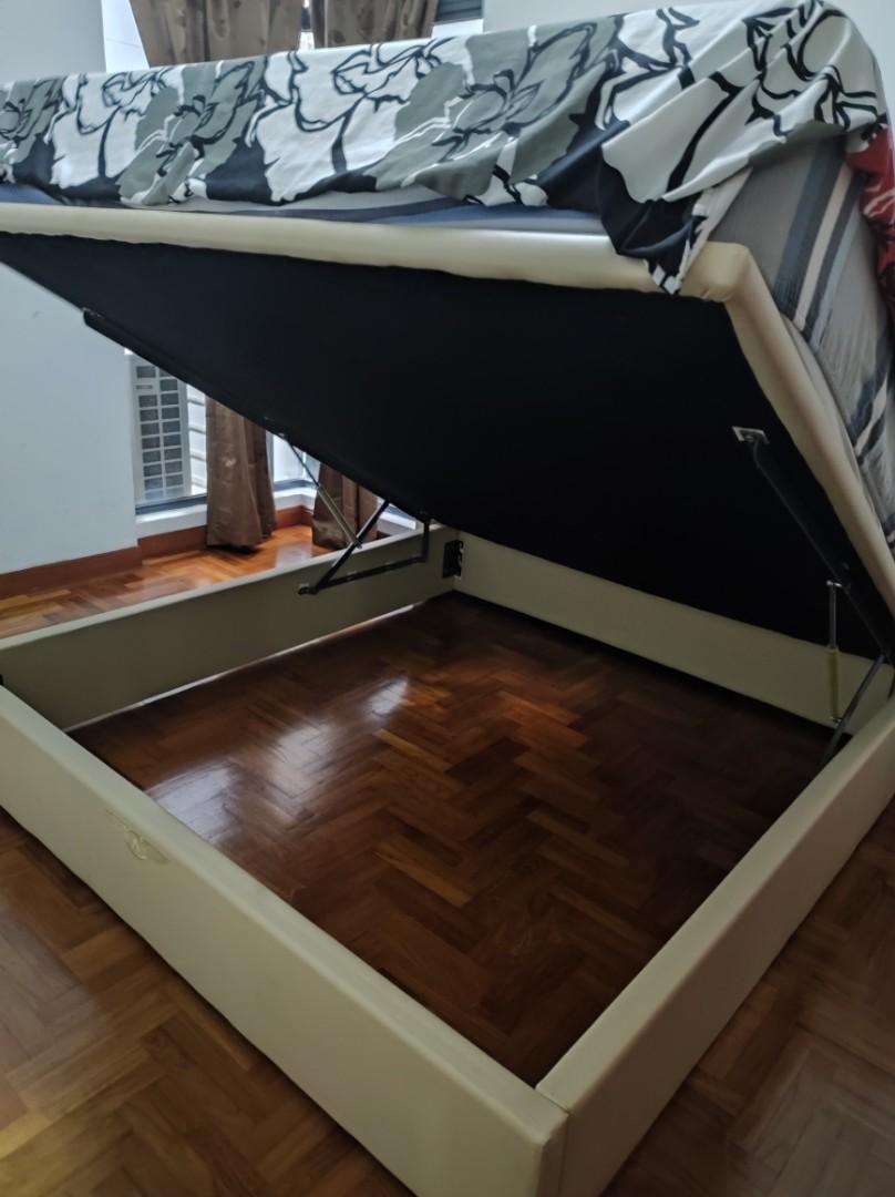 Premium hydraulic bed frame with mattress, Furniture & Home Living