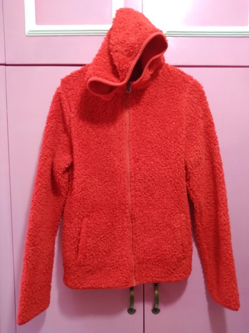 RED FLUFFY FLEECE FURRY JACKET ZIP-UP 