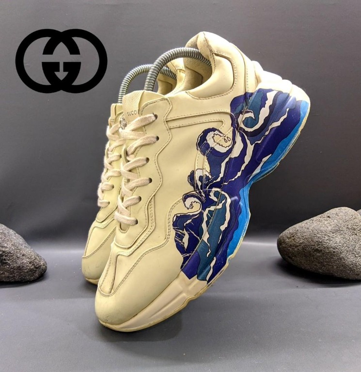 Sepatu Gucci Rhyton 052093 Wave Leather White Size 41 26cm