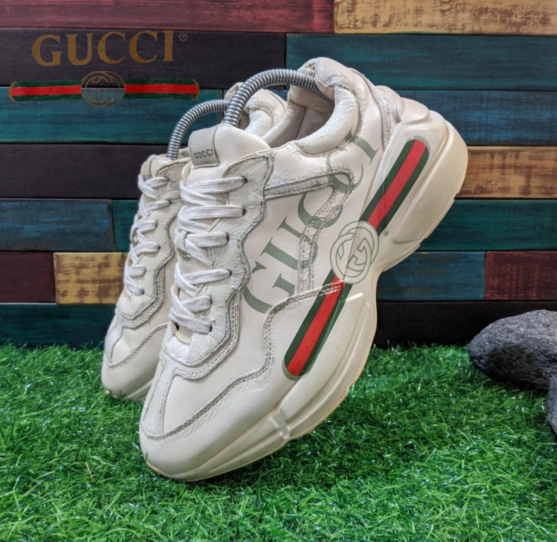 Sepatu Second GUCCI Rhyton 500877 logo print leather trainers size