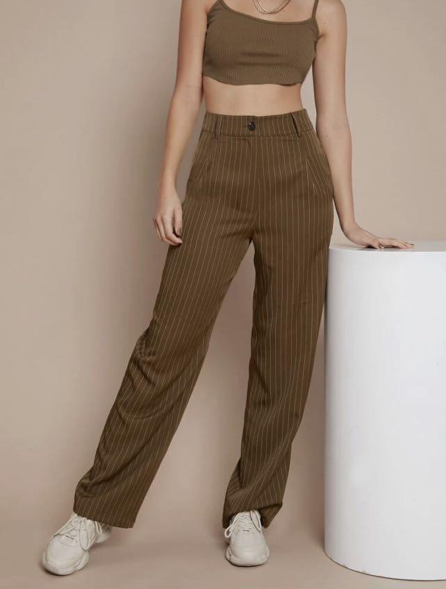 Shein Pinstriped Brown Trousers, Women 