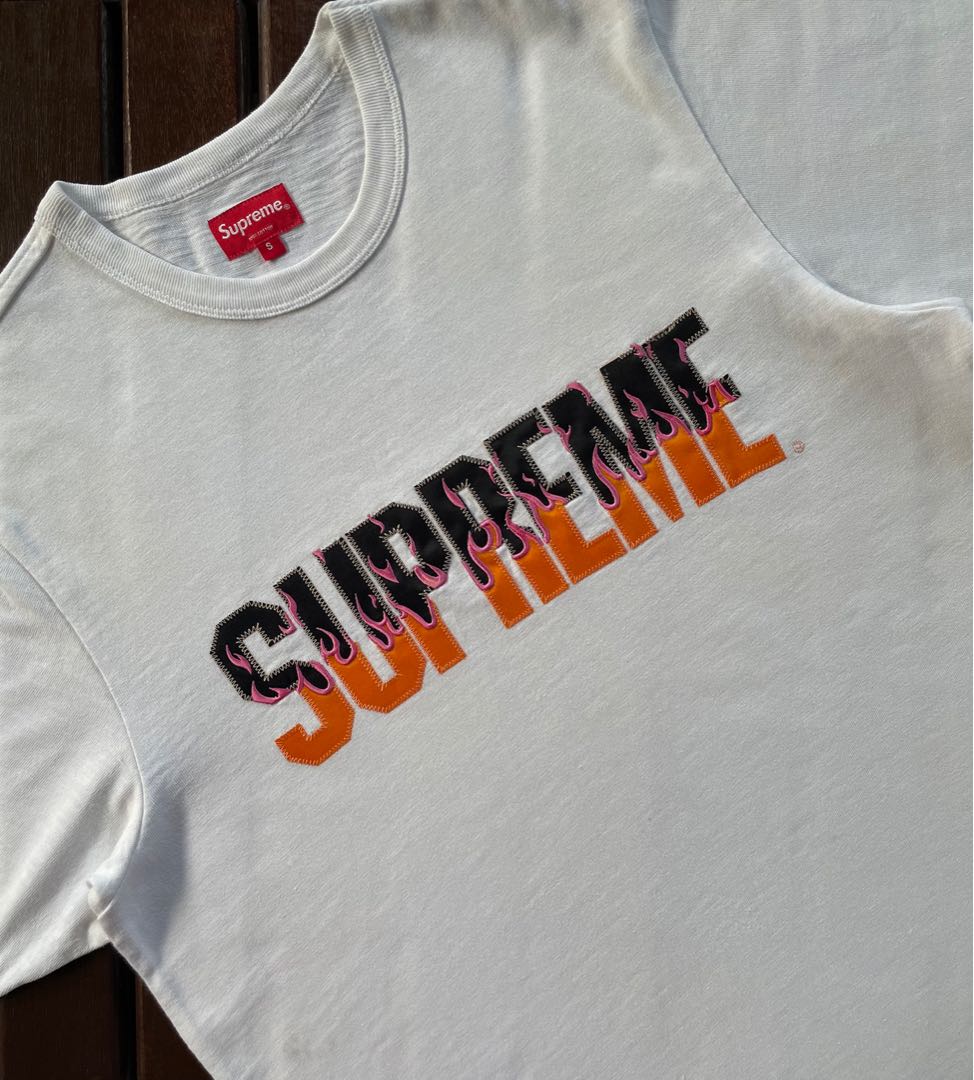 Supreme Flames S/S Top White, Men's Fashion, Tops & Sets, Tshirts