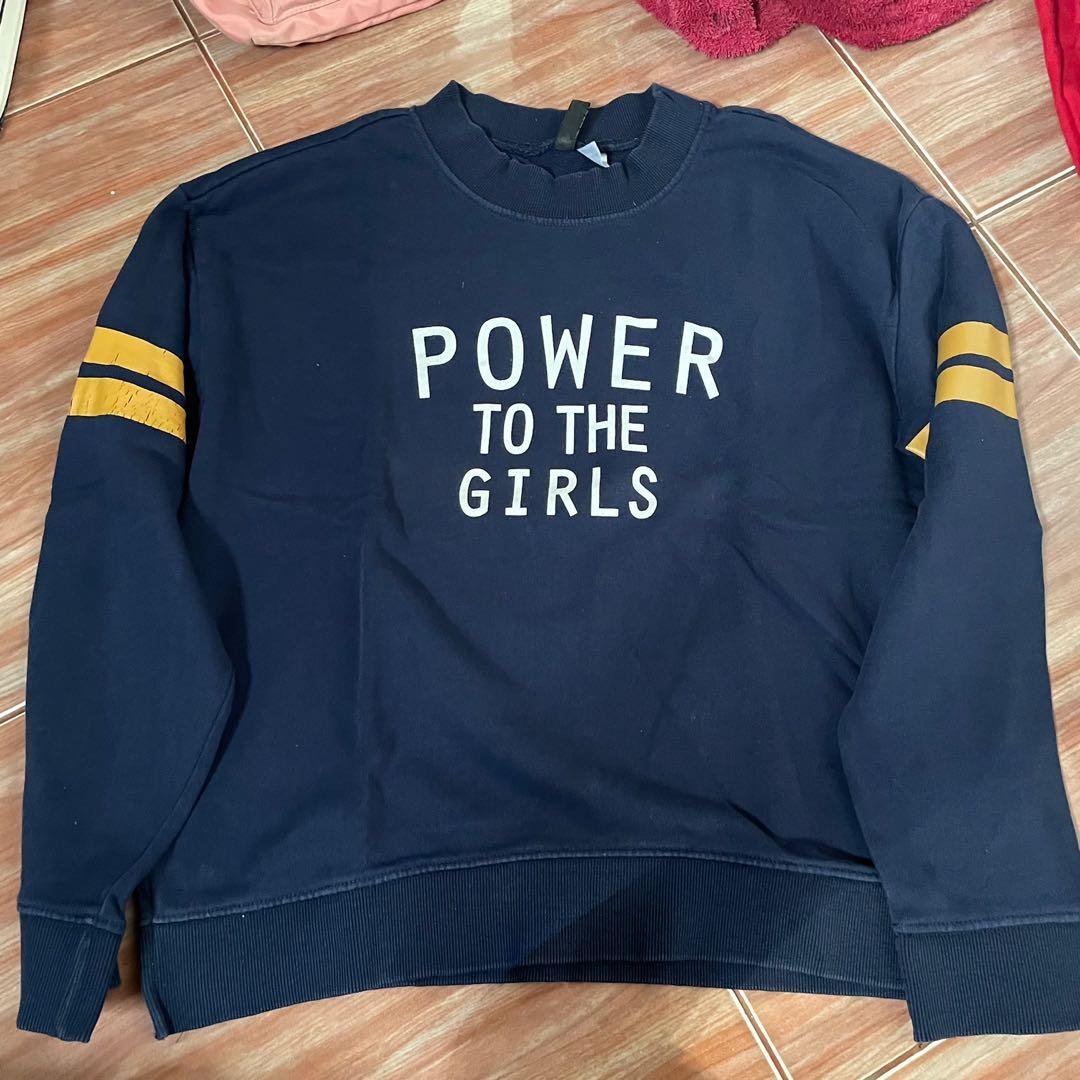 Sweatshirt H M hnm hm Power to Girls Navy biru Dongker Fesyen Wanita Pakaian Wanita Atasan di Carousell