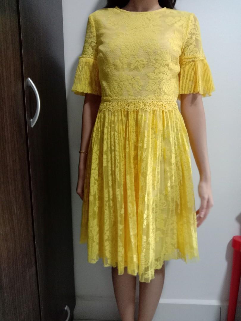 Warehouse yellow lace dress clearance