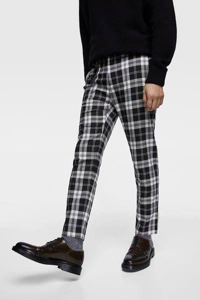 Mens plaid pants zara hot sale