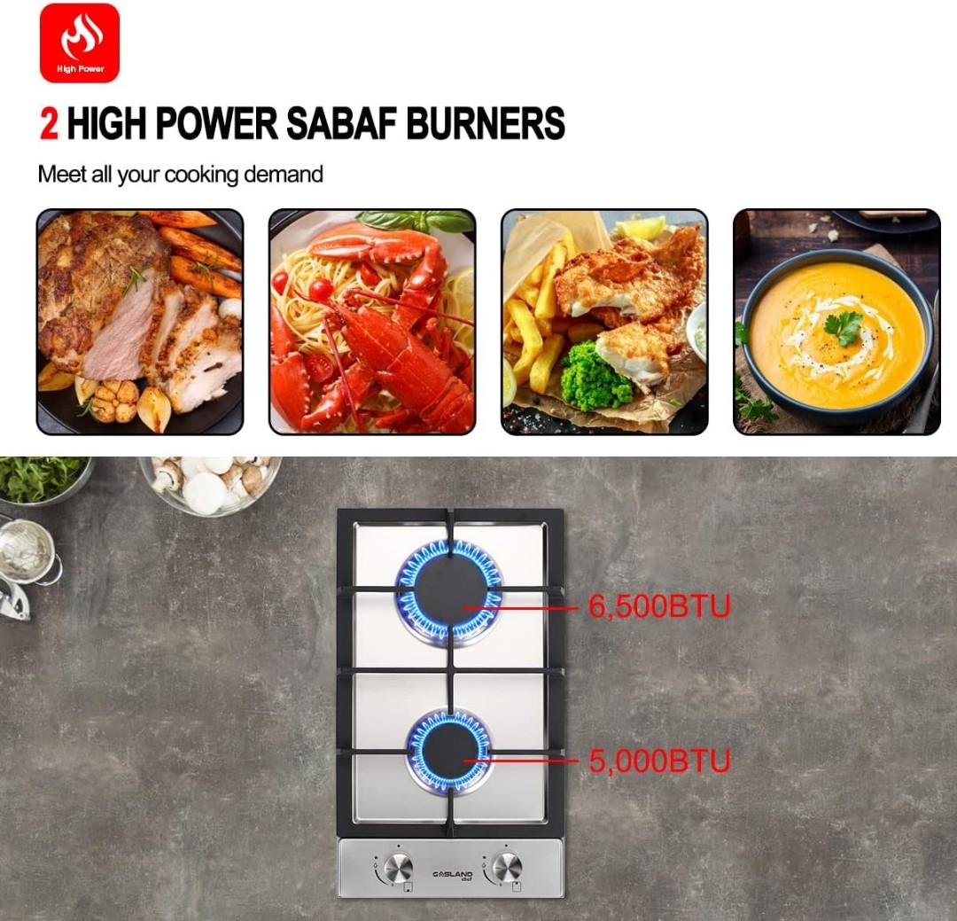 12" Builtin Gas Cooktop, GASLAND Chef GH30SF 2 Burner Gas Stove, 12