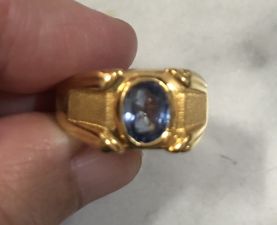 Mens gold ring with blue clearance sapphire