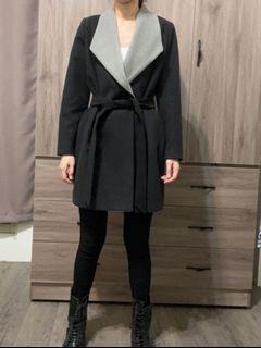 韓製 大翻領 雙色 雙口袋 磨毛綁帶大衣 外套 #23女人節