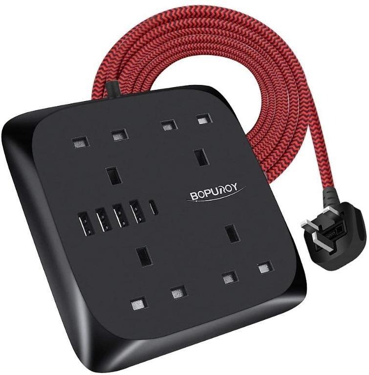[ INSTOCK ] BOPUROY Extension Lead with USB Slots, 4 Way Outlets Power