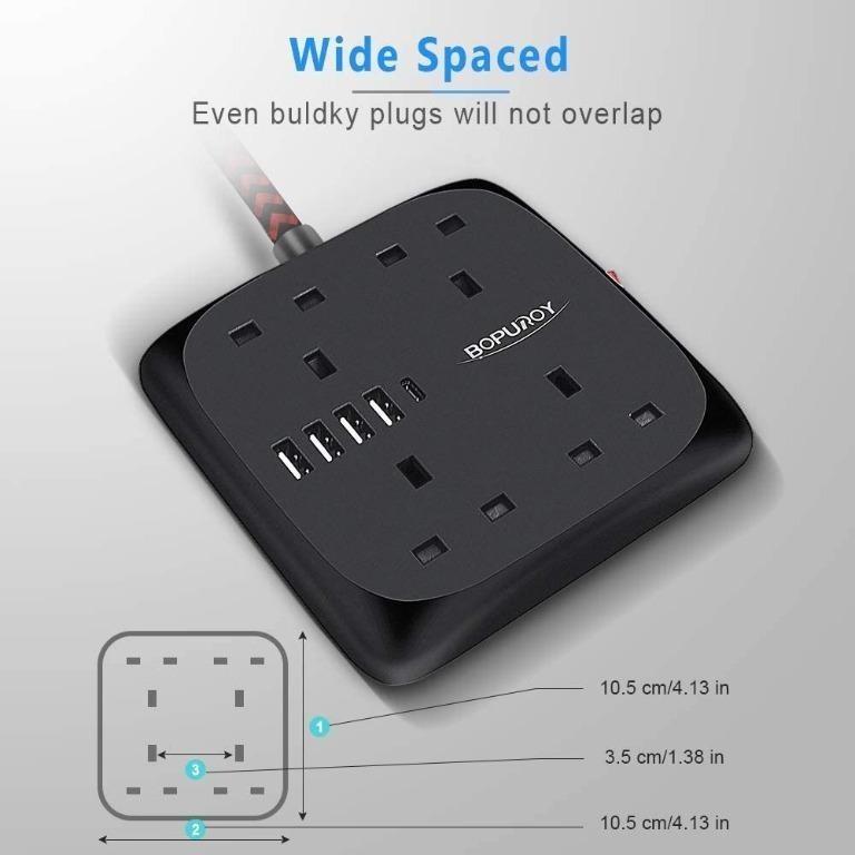 [ INSTOCK ] BOPUROY Extension Lead with USB Slots, 4 Way Outlets Power