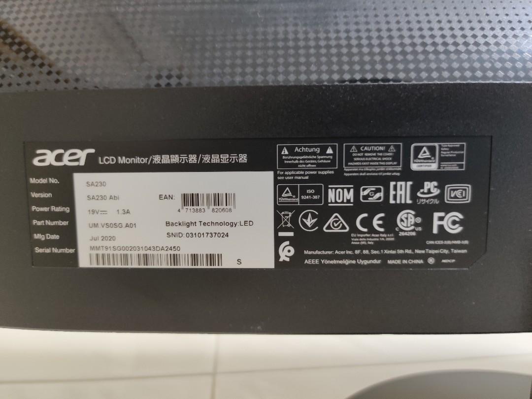 Acer SA230 21 inch monitor (Warranty till Oct 2023), Computers & Tech