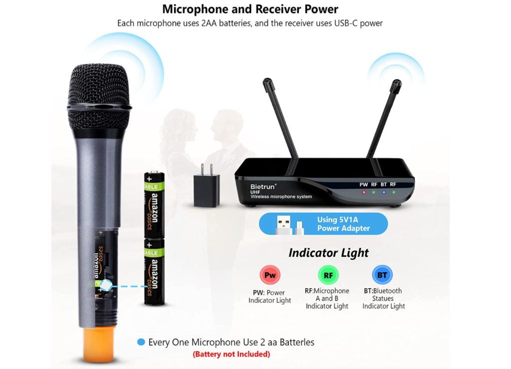 Bietrun Dual Wireless Microphone (Category: Microphones) located in Marikina City. Submitted by skowshop (Listing ID 1128063183, Image 3). Description: Brand Bietrun Connector Type USB, 3.5 mm Jack Connectivity Technology Bluetooth Power Source Corded Electric Audio Sensitivity 95 dB Number of Batteries 2 AA batteries required. Polar Pattern Unidirectional Signal-to-Noise Ratio 95 dB Hardware Platform Laptop, PC, Smartphone Number of Channels 15 
