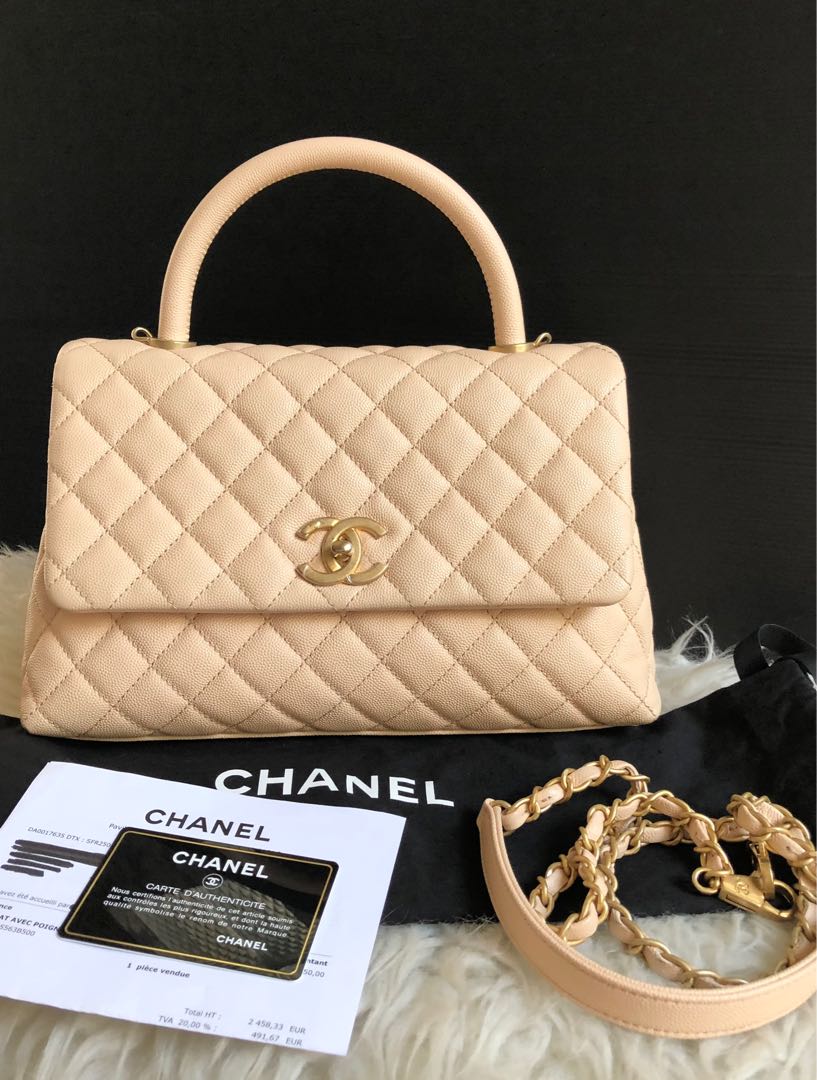 Chanel coco handle beige caviar ghw # 24, Luxury, Bags & Wallets on  Carousell