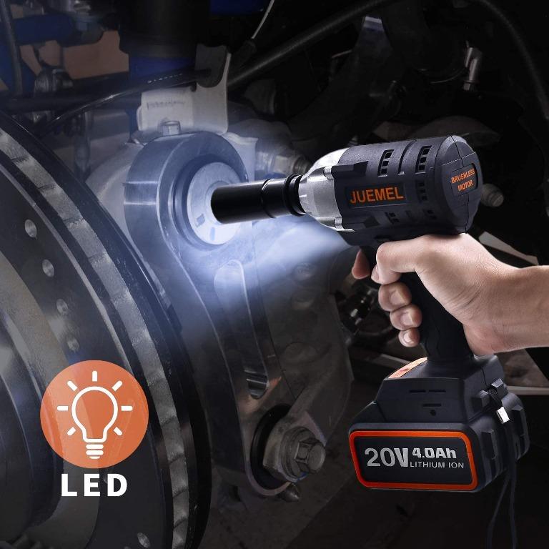 Cordless Impact Wrench JUEMEL 20V Impact Driver 320N.m Torque 4.0Ah Lithium Battery 2 Speed Brushless 12.7mm and 6.35mm Chuck with 14 Accessories Include Fast Charger Carry Case Hobbies Toys Stationer...