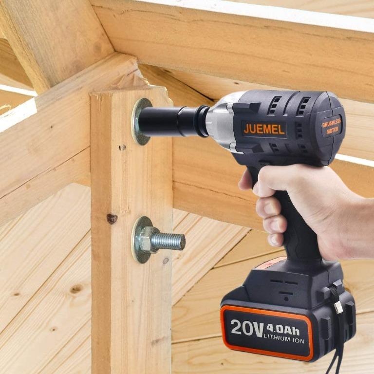 Cordless Impact Wrench JUEMEL 20V Impact Driver 320N.m Torque 4.0Ah Lithium Battery 2 Speed Brushless 12.7mm and 6.35mm Chuck with 14 Accessories Include Fast Charger Carry Case Hobbies Toys Stationer...