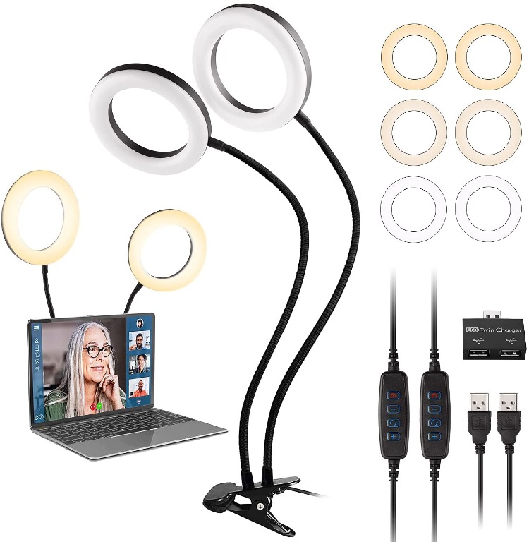 Dual Ring Light for Laptop, Computer, UPXDUMI 6 inch Desk Circle Light