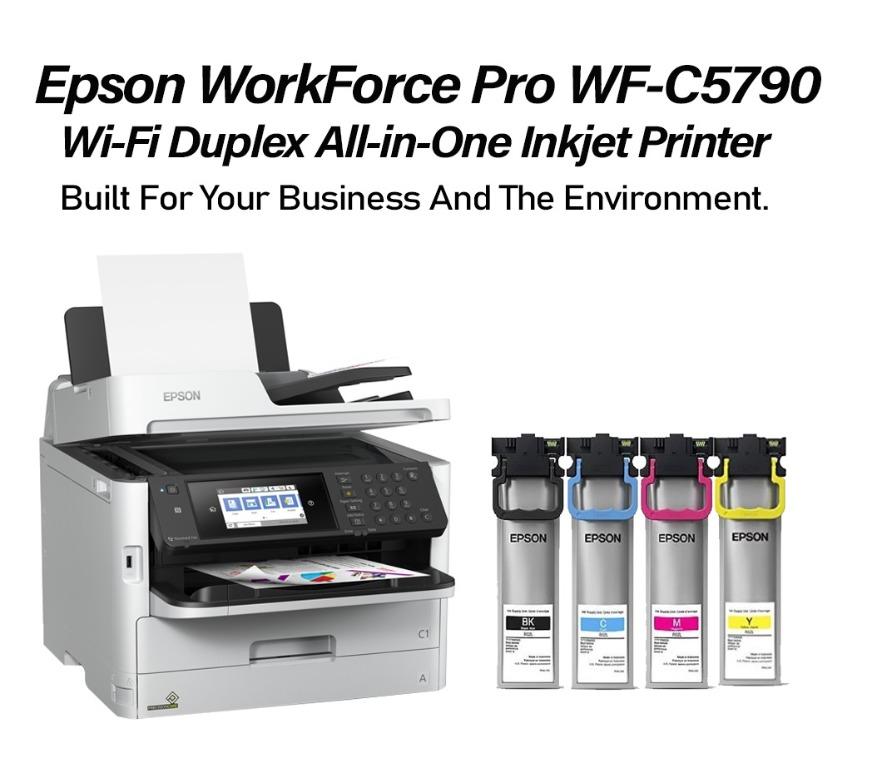 Epson WorkForce Pro WF-C5790 "Wi-Fi Duplex All-in-One Inkjet Printer" (Category: Printers, Scanners & Copiers) located in Quezon City. Submitted by printer_supplies_provider (Listing ID 1127944458, Image 1). Description: Epson WorkForce Pro WF-C5790 "Wi-Fi Duplex All-in-One Inkjet Printer" ❏. Print ❏. Copy ❏. Scan ❏. WiFi Ready ❏. Duplex ❏. ADF (Automatic Document Feeder) ❏. Fax ❏. Consumable: T9481-T9484 On-Stocks! Ready Available! Providing Com