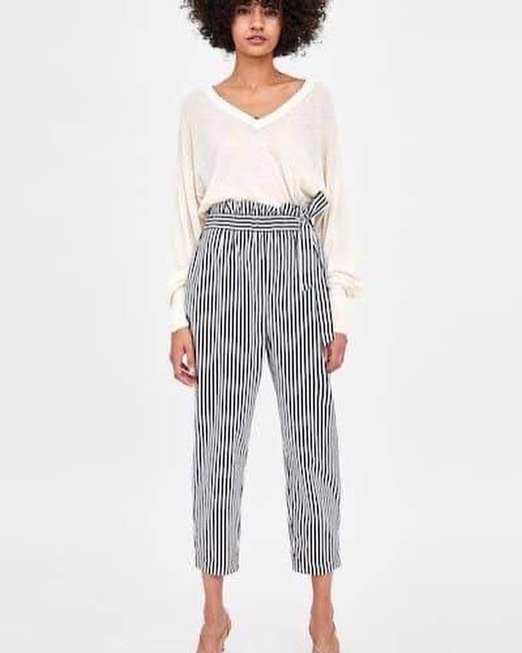 Zara striped paperbag pants clearance