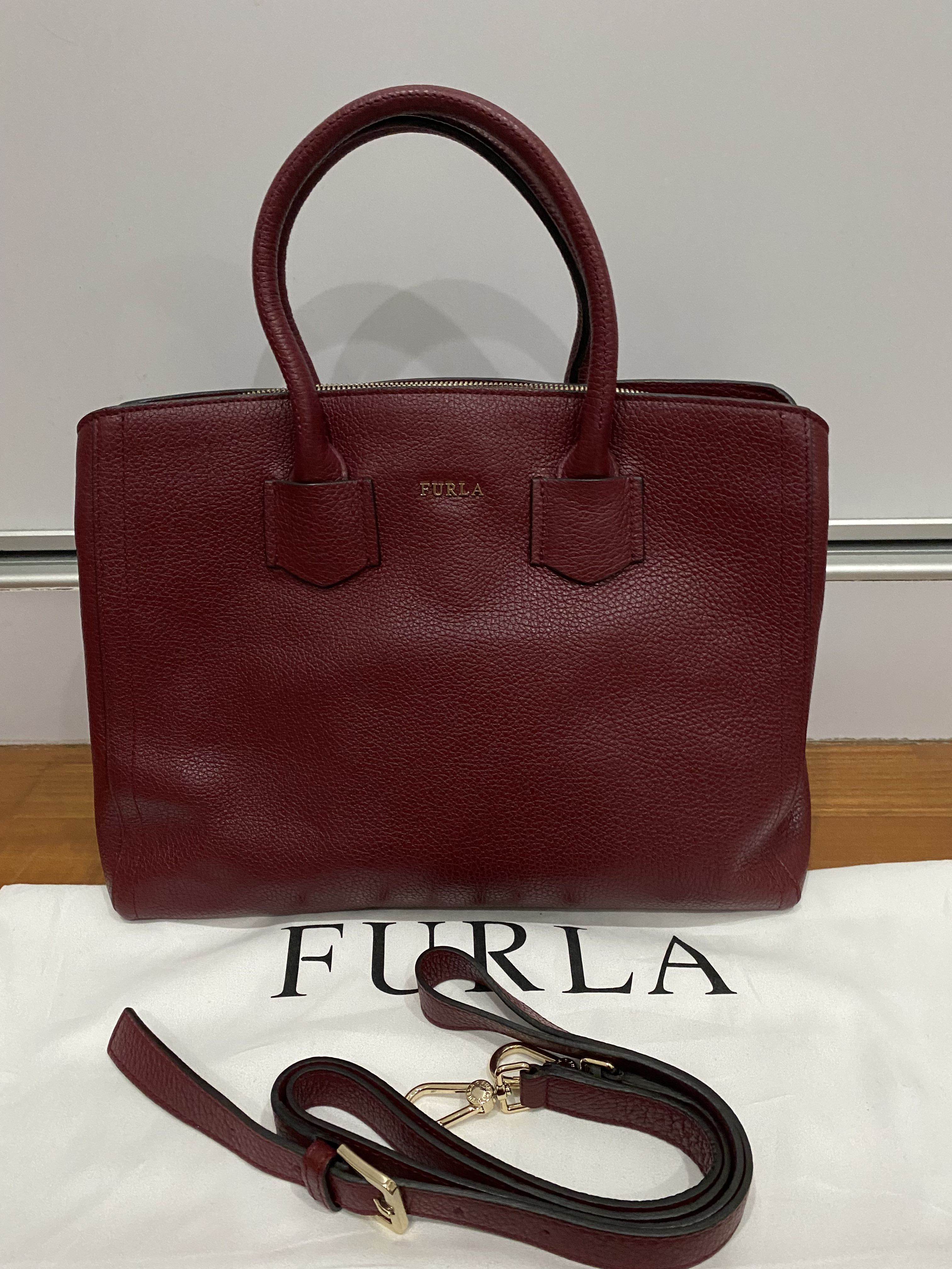 FURLA Alba Cherry Red Leather Large Bag Women s Fashion Bags