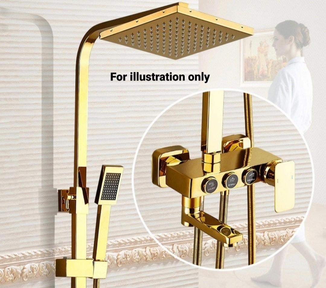 Gold Shower Faucet Set 3in1 with soap tray, Furniture & Home Living