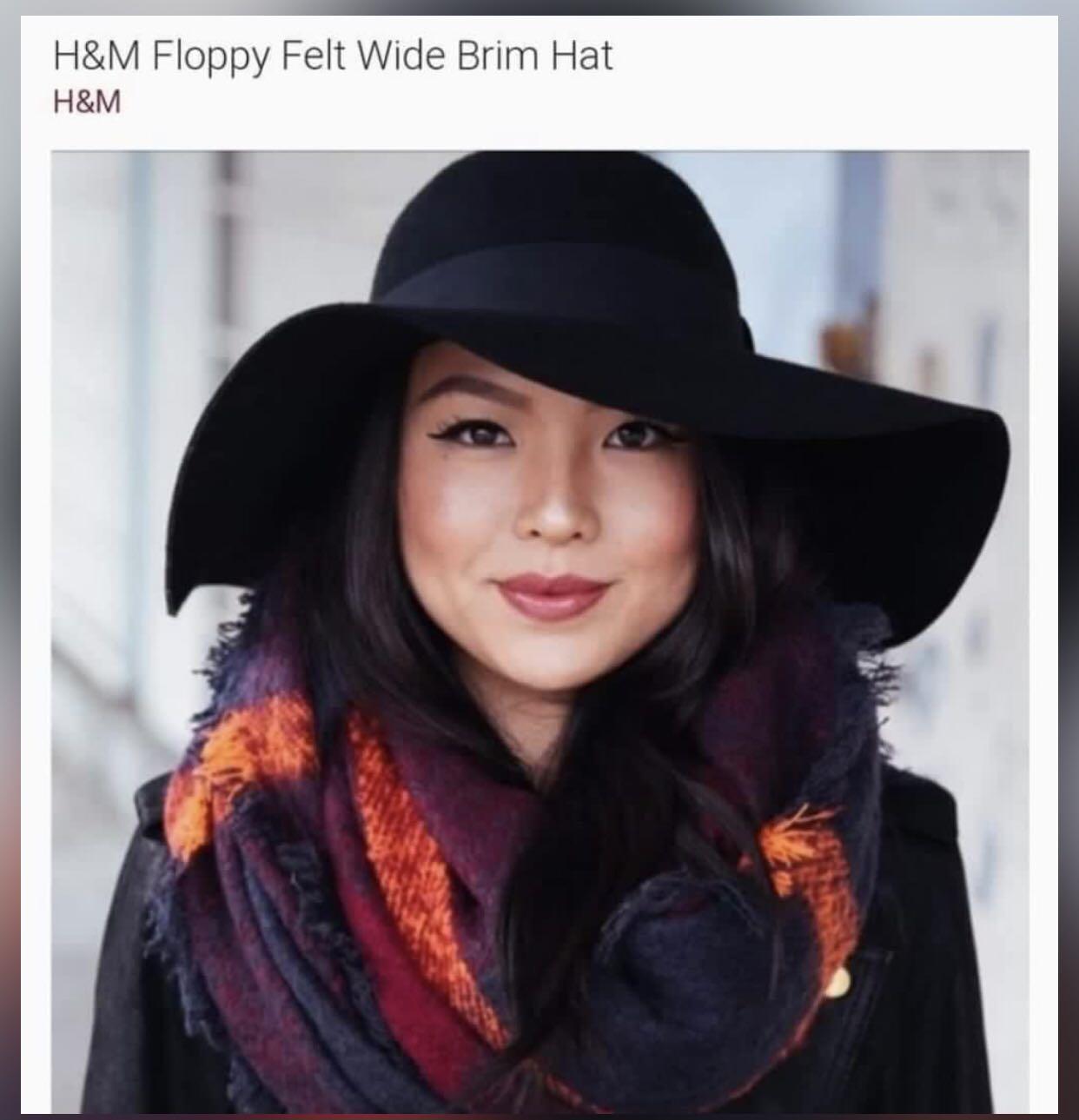 H M Floppy Felt Wide Black Brim Hat Women s Fashion Watches