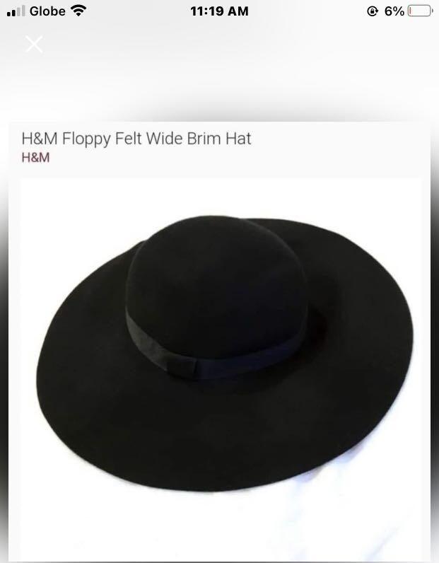 H M Floppy Felt Wide Black Brim Hat Women s Fashion Watches