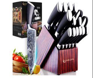 HOABLORN Knife block Set with Damascus Kitchen Knives Set
