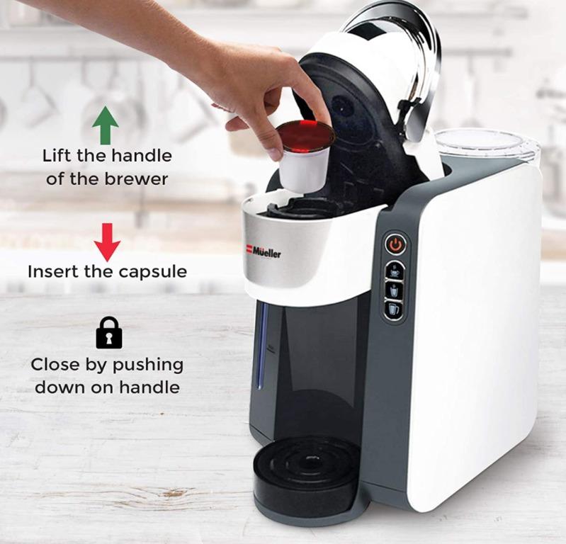 Mueller K-Cup Coffee Maker Single Server Brewer (Category: Coffee & Tea Tableware) located in Marikina City. Submitted by skowshop (Listing ID 1128041503, Image 3). Description: Mueller Single Cup Coffee Maker Brewer Machine always provides you fresh and delicious coffee no matter where you are. Compatible with most pods. Removable Drip Tray, Auto Shut-Off, Cool Touch Exterior and 4 different brewing options. Material U-700 Brand Mueller Austria 