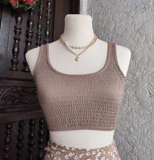 shop copper smocked tank top in mocha
