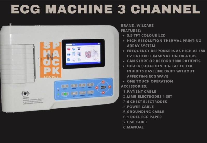 (SNP-T) ECG Machine 3 channels (Wilcare), Health & Nutrition, Medical ...