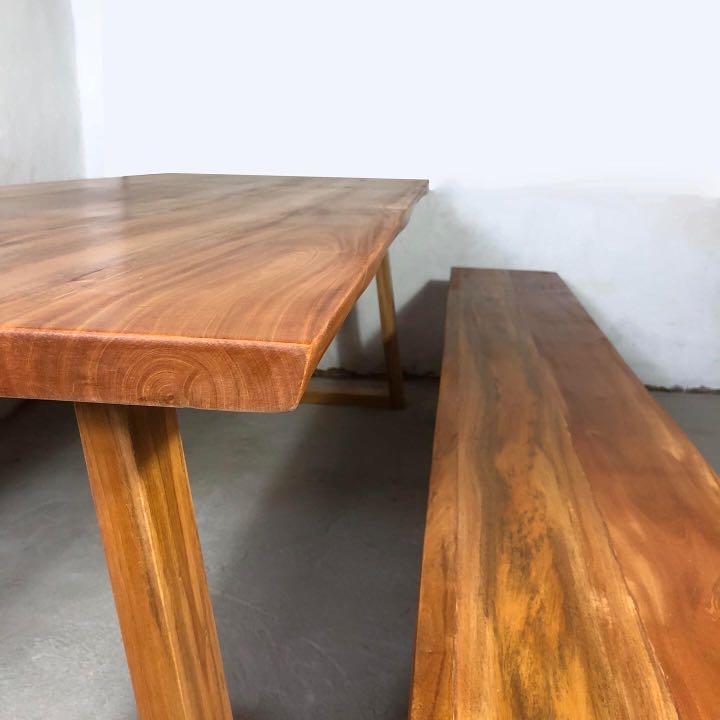 Solid Wooden Live Edge Carved Table (Category: Tables & Sets) located in Pasig City. Submitted by holzph (Listing ID 1127926383, Image 3). Description: Our mahogany dining tables can be live-edged carved on both sides for a more natural finish 🌳 This set sits 8-10 people and can be used for indoor or outdoor use. Table Measurements: Length: 244cm / 8ft Width: 84cm / 33” Height: 76cm / 30” Thickness: 3.8cm / 1.5” *our tables and benches can be cu