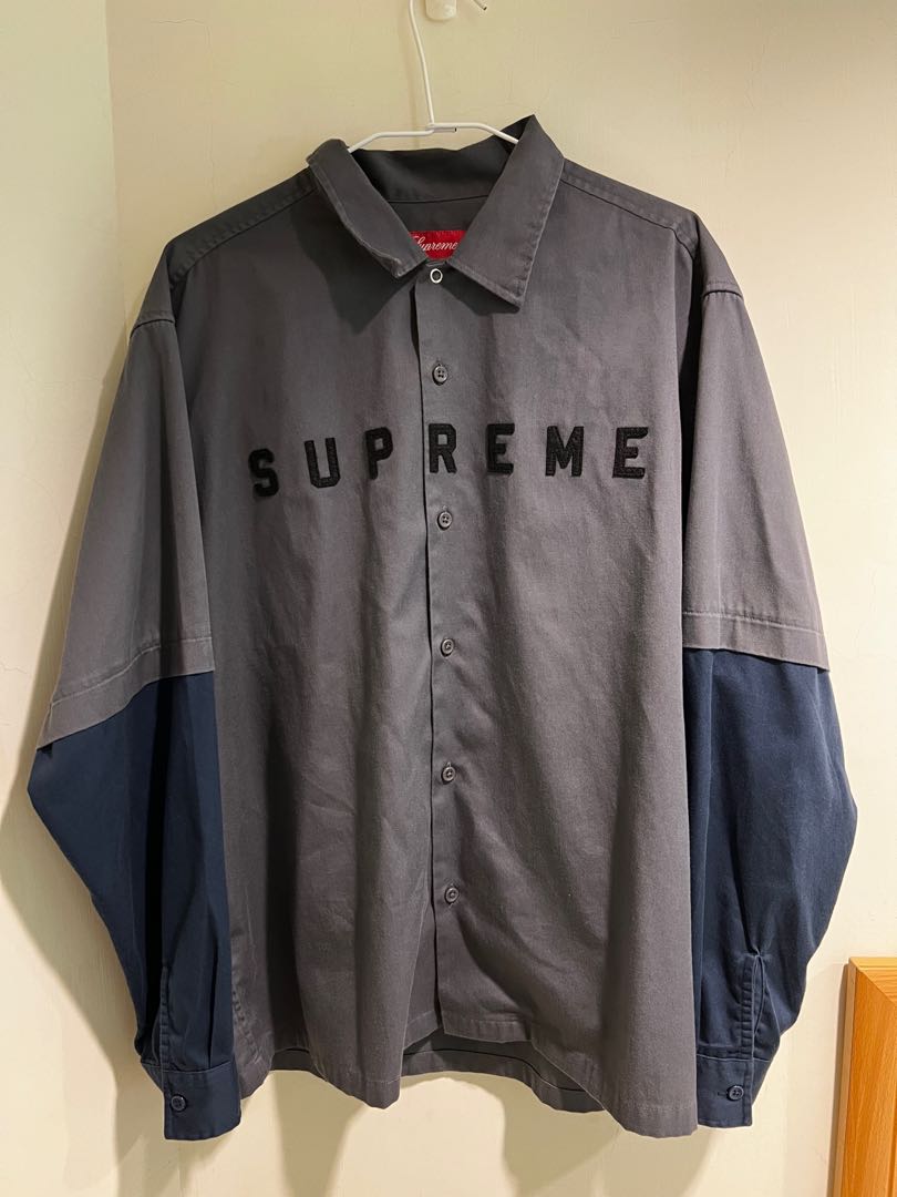 Supreme 2-tone work shirt 工作襯衫, 他的時尚, 上身及套裝, T恤和