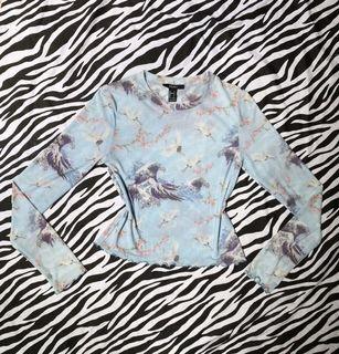 y2k mesh sky soft pastel blue print tight fit top forever 21