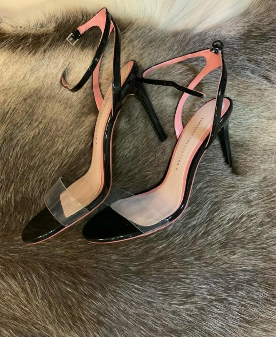 Clear strap store black heels