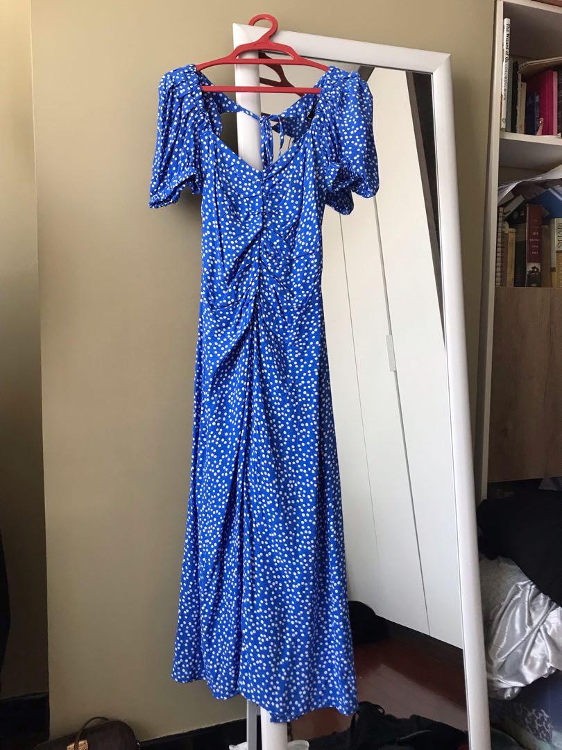 Zara polka dot dress blue sales