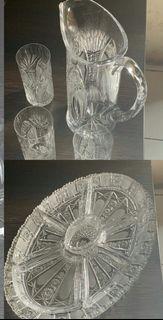 1SET CRISTALL ` JUG DRINK ` GLASS ` PLATE COOKIES OR CANDY