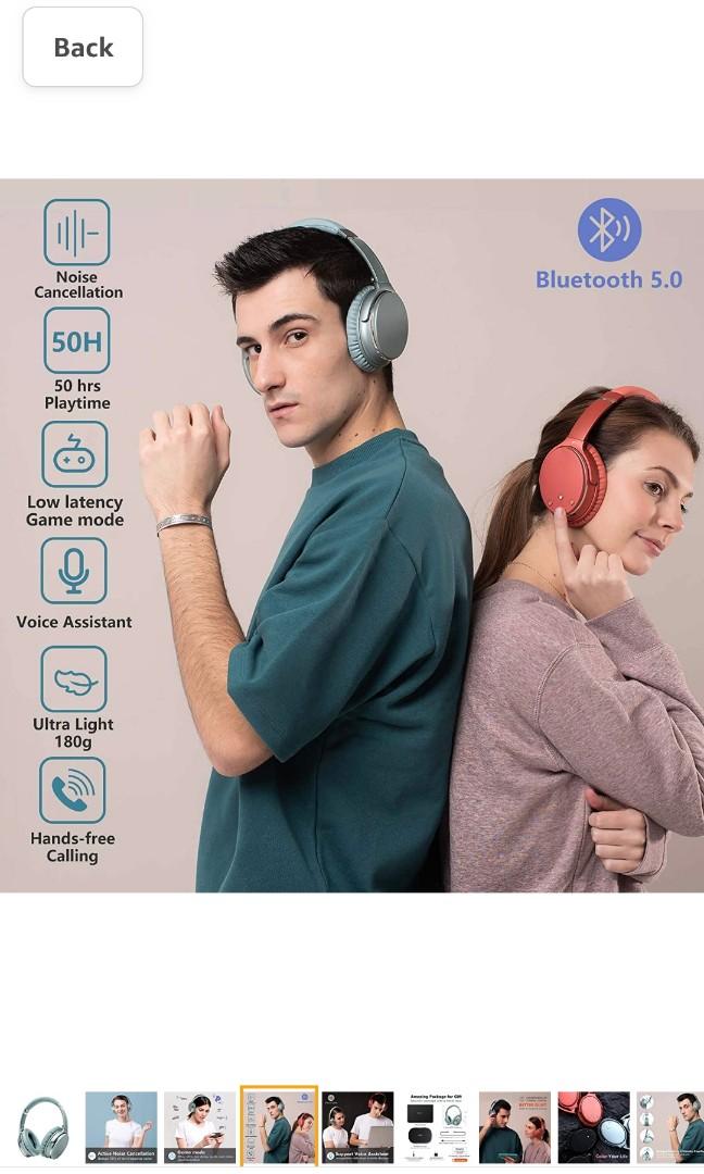 Srhythm NC25 Active Noise Cancelling Headphones Bluetooth 5.3,ANC Stereo  Headset Over-Ear with Hi-Fi,Mic,50H Playtime,Voice Assistant,Low Latency  Game Mode 