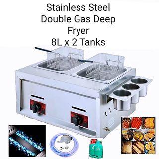 2 x 8L DOUBLE TANK GAS DEEP FRYER COMMERCIAL / DAPUR GORENG GAS / FRYING GAS STOVE