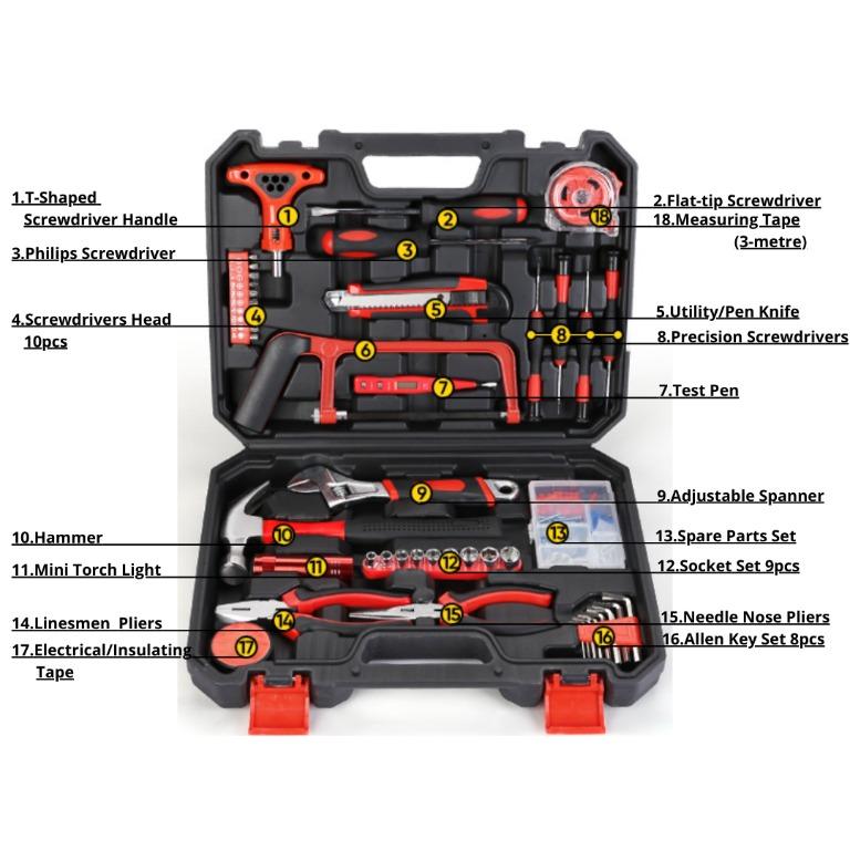 All In One Toolbox Tool Box Set 43 Pieces Hammer Screwdriver Plier ...