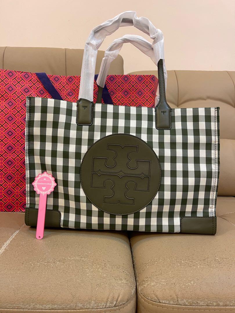 Authentic Tory Burch Ella gingham totes 84378 McGraw in green, Women's  Fashion, Bags & Wallets, Purses & Pouches on Carousell