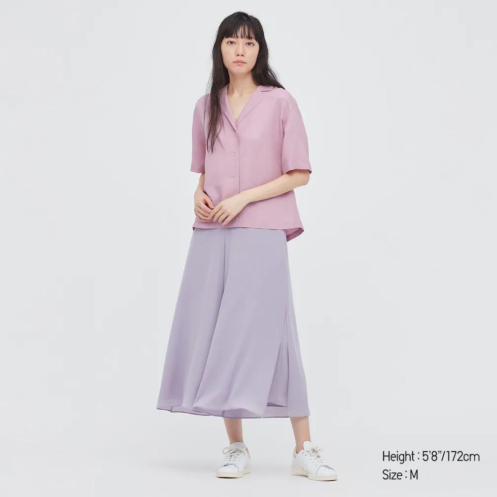 Bnwt Uniqlo Linen Blend Open Collar Short Sleeve Shirt Pink S Women S Fashion Tops Blouses On Carousell