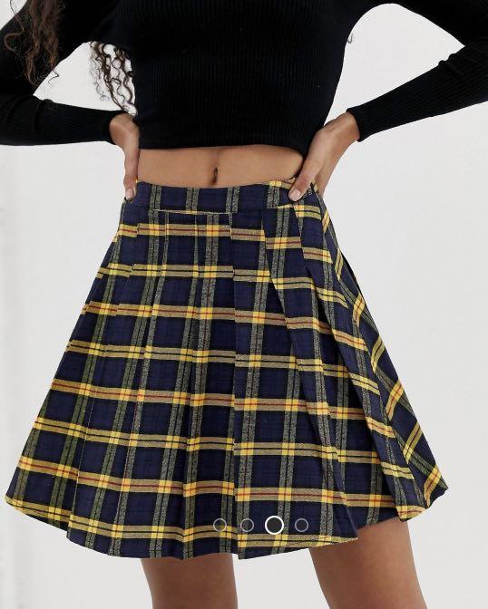 shein solid fold pleated skater skirt