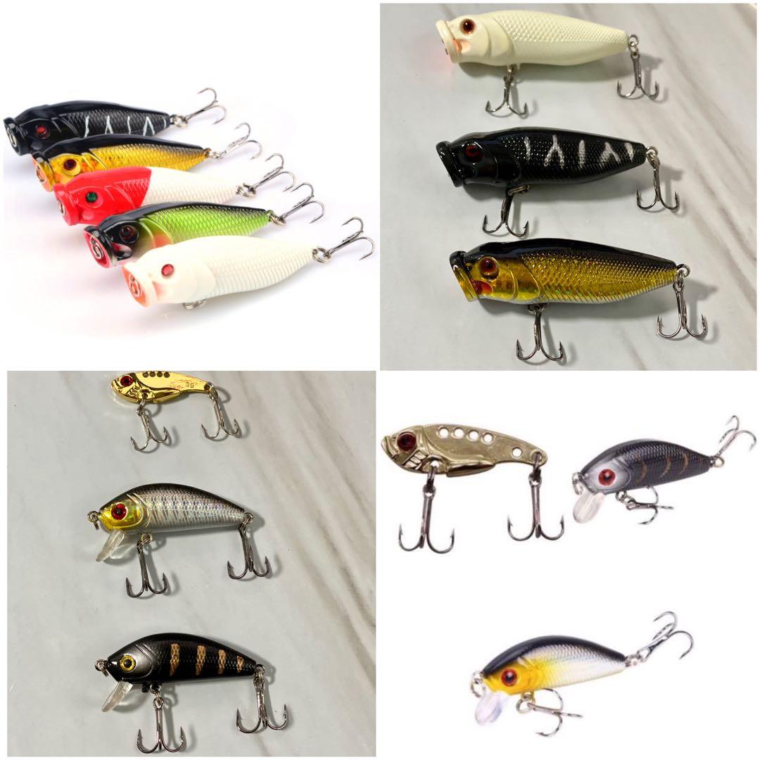 Pack of 8 Floating Hard Plastic Baits Topwater Chugger/popper Fshing Lures  for Bass and Trout Japan Carbon Hook 6.5cm/2.56/6.6g