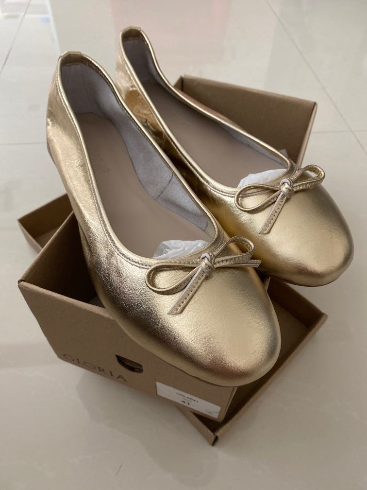 Gloria Leather Gold Ballerina shoes
